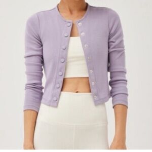 NWT Outdoor Voices Cozyrib Cardigan Sze XS Earl Grey Purple Cropped Long Sleeve